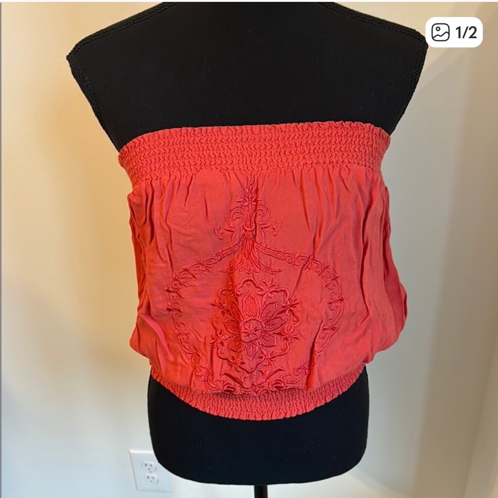 Poetry Red Smocked Ruched Crop Top